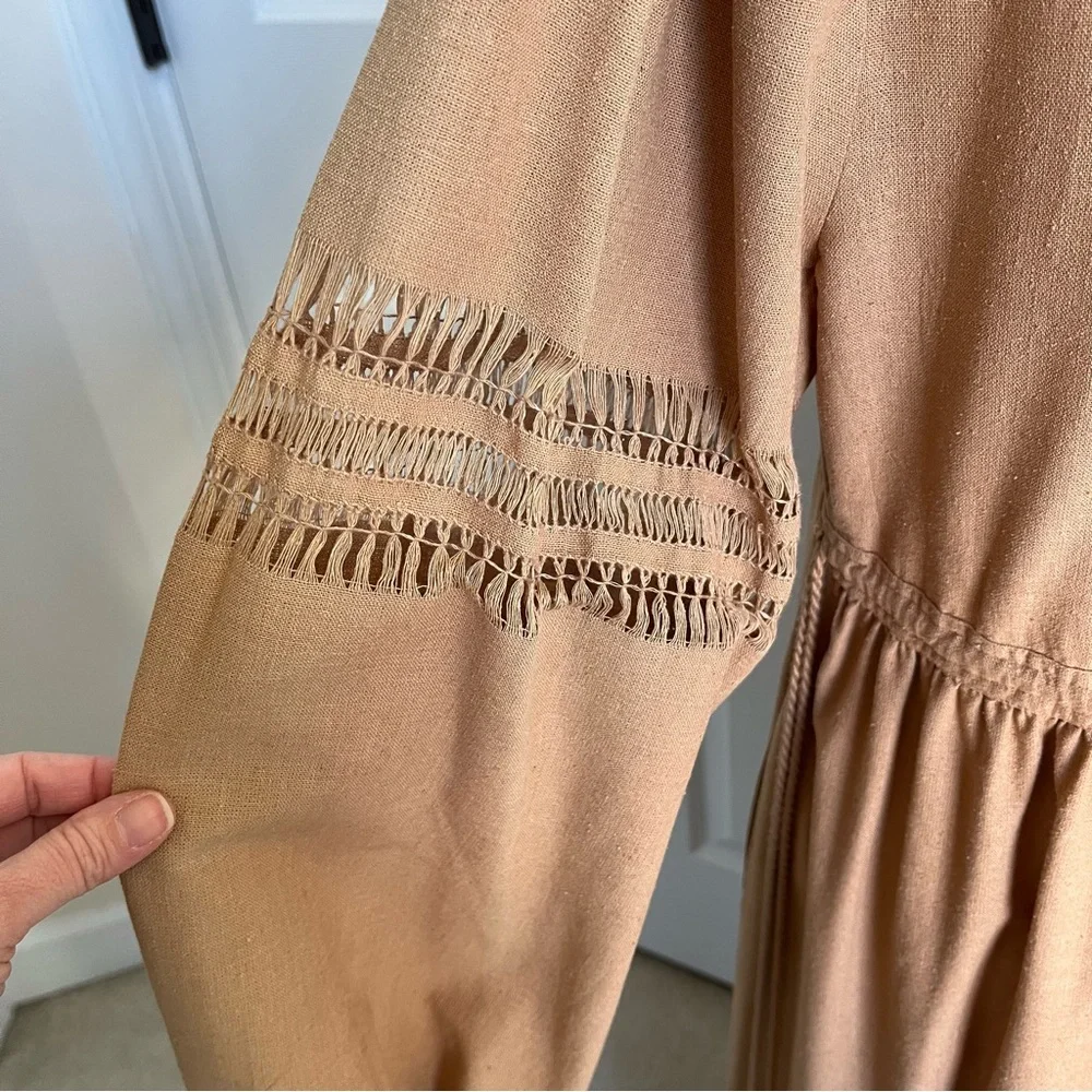 Ulla Johnson Kalea 100% Raw Silk Knit Long Sleeve Midi Dress Brown Beige Tan 4 S - Picture 5 of 11